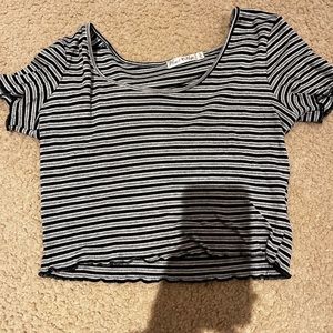 Black and Gray Striped Cropped Tee
